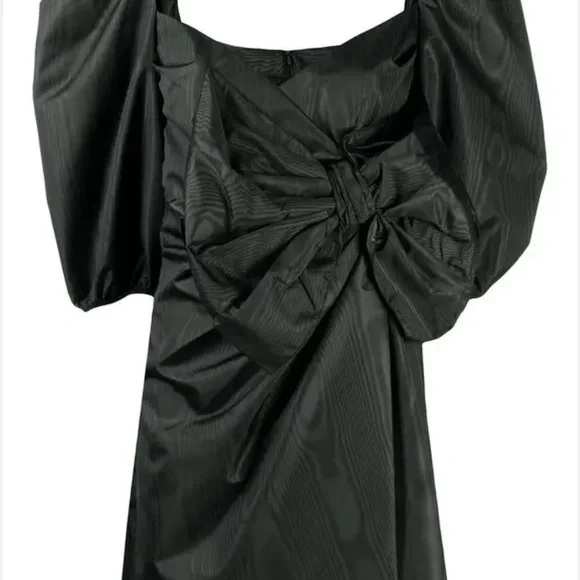 Red Valentino Black Puff-Sleeve Mini Dress with Bow Front - Picture 2 of 7